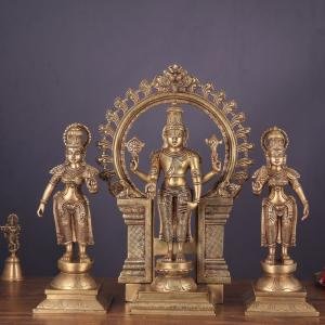 Superfine Brass Tirupati Balaji with Bhudevi & Sridevi Set | 23" Divine Trio | 23kg Temple Grade Masterpiece | Sacred Murti Set | Jaipurio